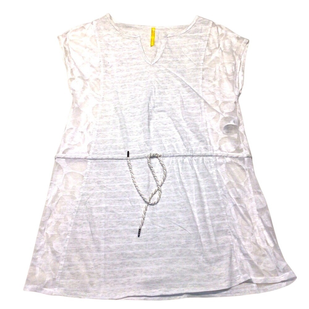 NWOT Lole Womens Swim Cover-Up‎ Dress Med white Stripes Geometric Sheer Sides